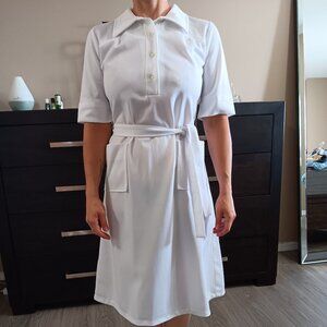 Vintage White Shirtdress: 1960s 1970s Preppy Belted Dress Pockets